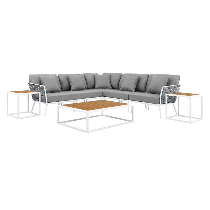 Stance 8 Piece Outdoor Patio Aluminum Sectional Sofa Set by Modway - angle view