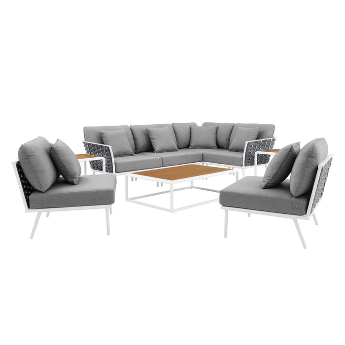 Stance 9 Piece Aluminum Outdoor Patio Aluminum Sectional Sofa Set by Modway - lifestyle in-use