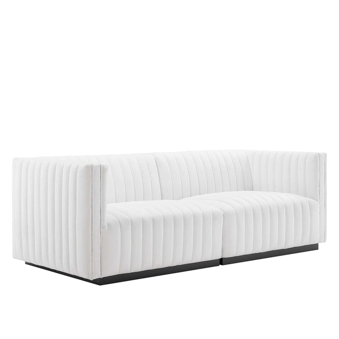 Modway Furniture Conjure Channel Tufted Upholstered Fabric Loveseat - Modern Elegance For Your Living Room Oasis White Upholstered Fabric Eei-5786-blk-whi