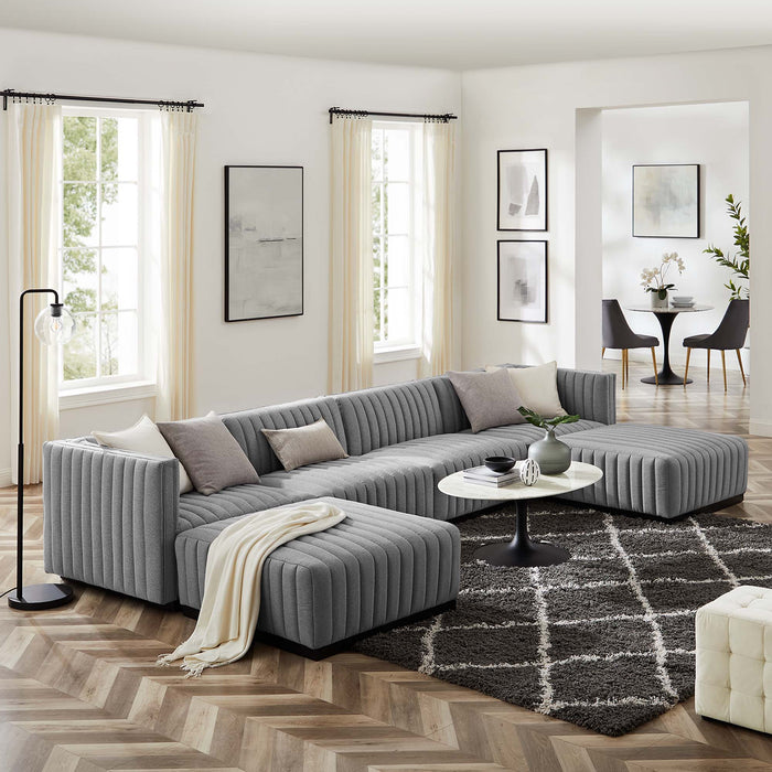 Conjure 6-Piece Channel Tufted Upholstered Fabric Sectional Sofa by Modway - front view