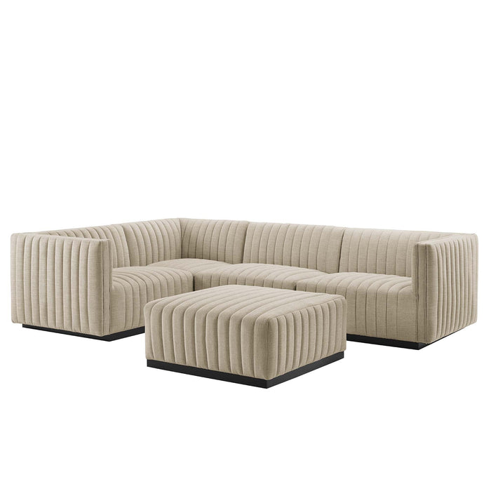 Conjure 5-Piece Channel Tufted Upholstered Fabric Sectional by Modway - angle view
