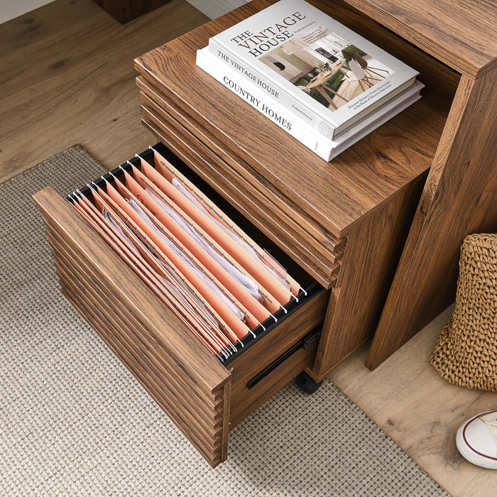 Modway Render Wood Desk and File Cabinet Set Office Furniture - Close-Up