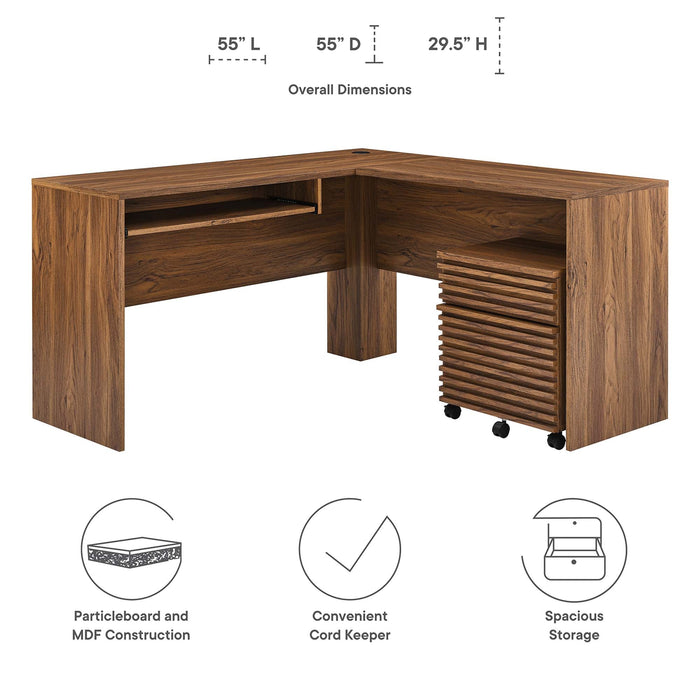 Modway Render Wood Desk and File Cabinet Set Office Furniture in Brown - Side View