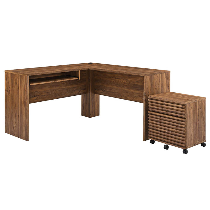 Modway Render Wood Desk and File Cabinet Set Office Furniture in Brown