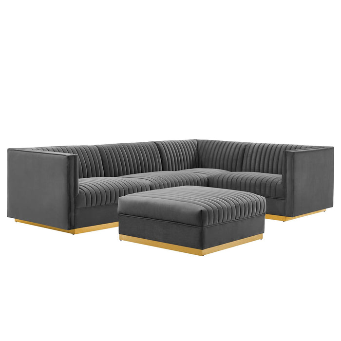 Sanguine 5-Piece Channel Tufted Performance Velvet Right-Facing Modular Sectional Sofa