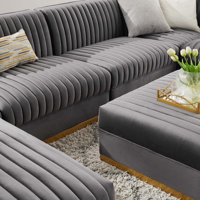 Sanguine 7-Piece Channel Tufted Performance Velvet Right-Facing Modular Sectional Sofa by Modway - detail close-up