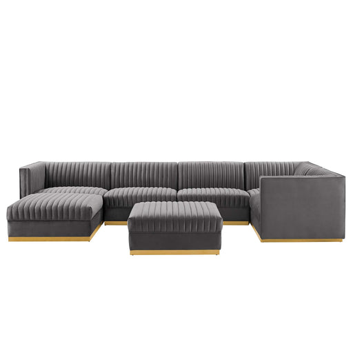 Sanguine 7-Piece Channel Tufted Performance Velvet Right-Facing Modular Sectional Sofa by Modway - angle view