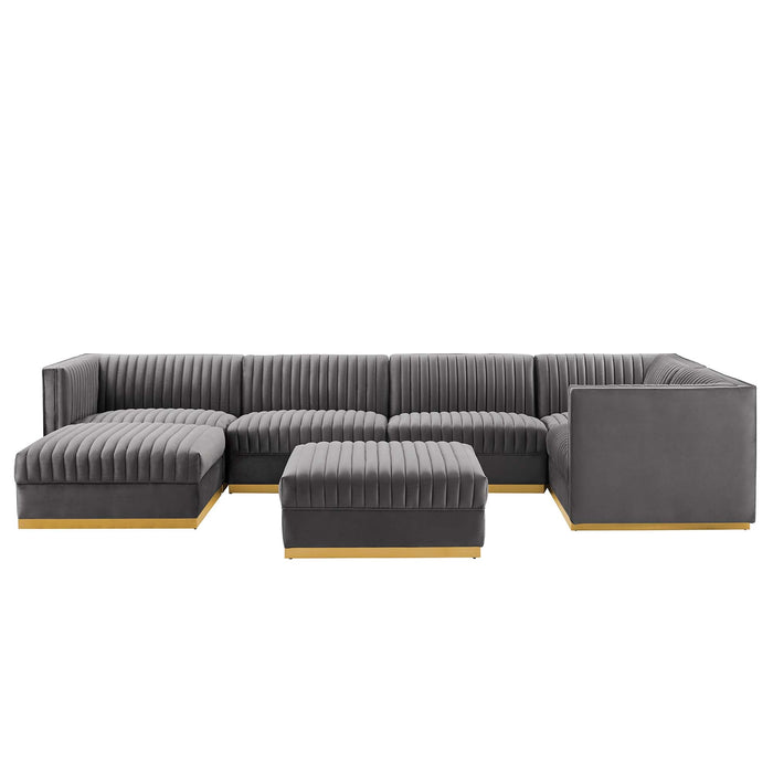 Sanguine 7-Piece Channel Tufted Performance Velvet Right-Facing Modular Sectional Sofa by Modway - angle view