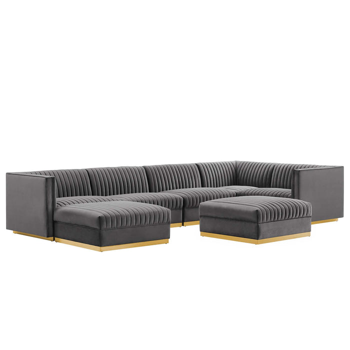 Sanguine 7-Piece Channel Tufted Performance Velvet Right-Facing Modular Sectional Sofa by Modway - back view