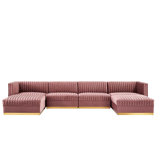 Sanguine 6-Piece Channel Tufted Performance Velvet Modular Sectional Sofa by Modway - angle view