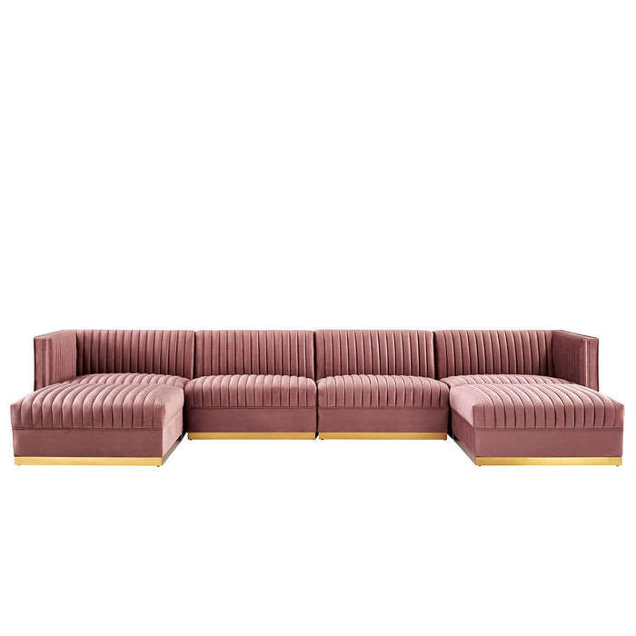 Sanguine 6-Piece Channel Tufted Performance Velvet Modular Sectional Sofa by Modway - angle view