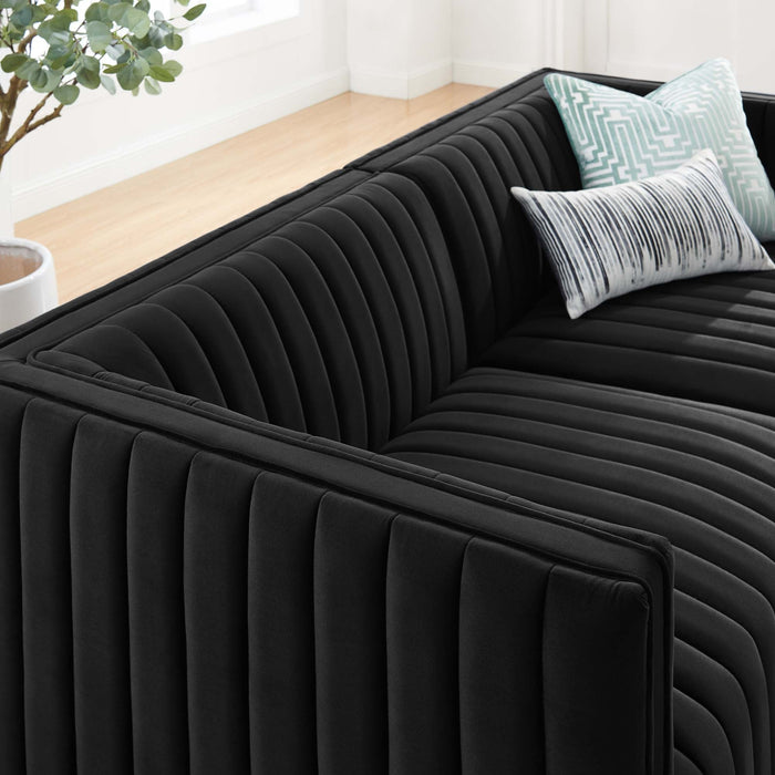 Conjure Channel Tufted Performance Velvet Loveseat - in lifestyle setting