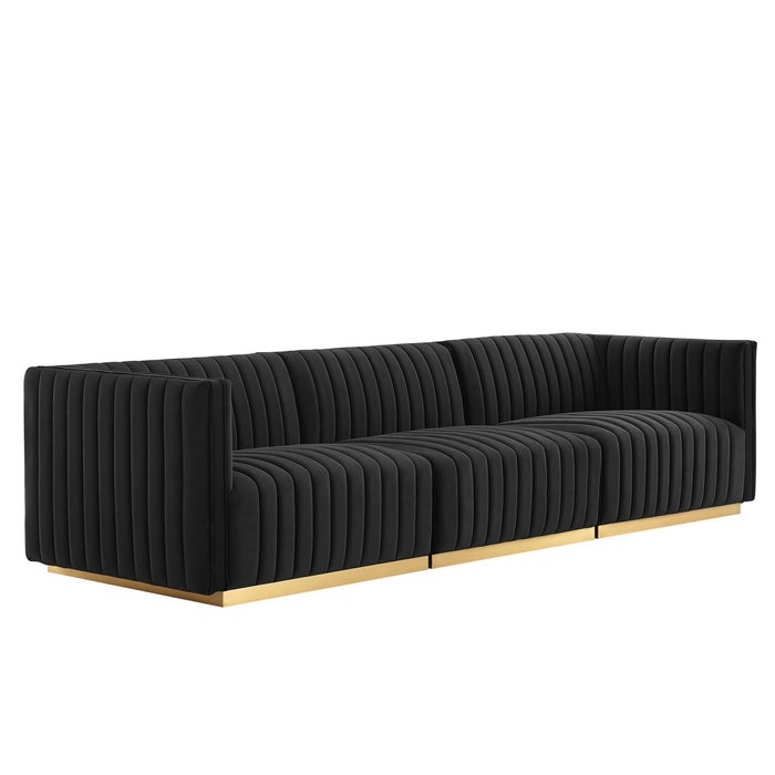 Conjure Channel Tufted Performance Velvet Sofa by Modway - angle view
