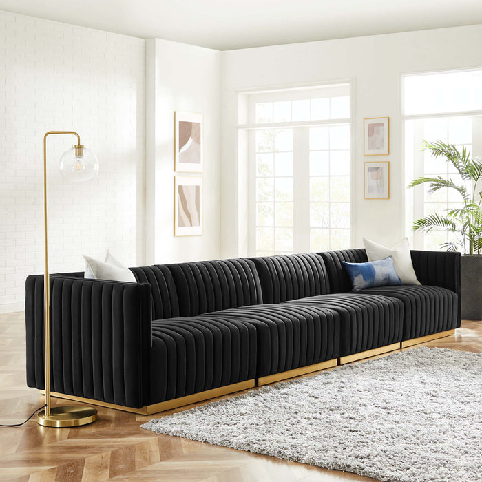 Conjure 4-Piece Channel Tufted Performance Velvet Sofa by Modway - front view