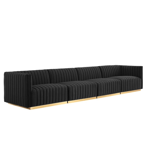 Conjure 4-Piece Channel Tufted Performance Velvet Sofa by Modway - angle view
