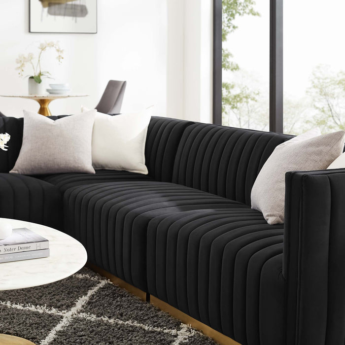 Conjure 4-Piece Channel Tufted Performance Velvet Sectional by Modway - detail close-up