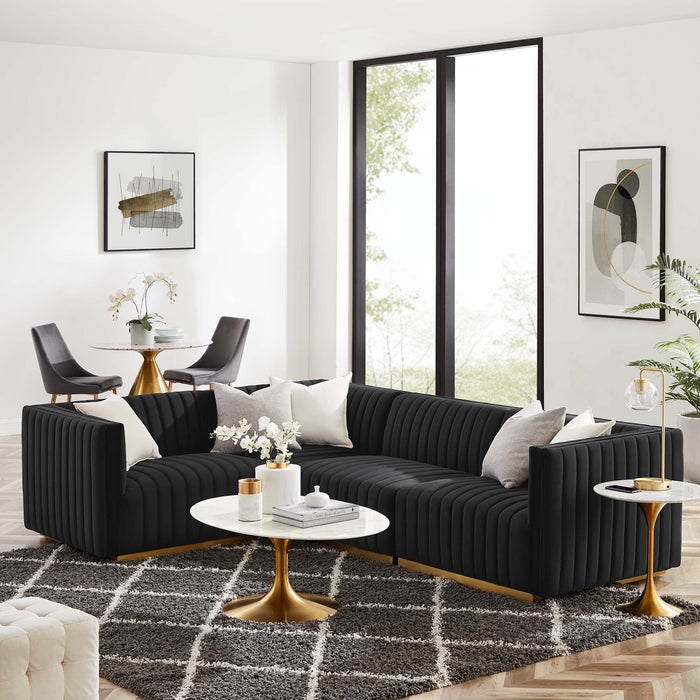 Conjure 4-Piece Channel Tufted Performance Velvet Sectional by Modway - front view