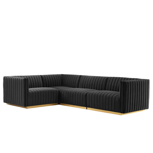Conjure 4-Piece Channel Tufted Performance Velvet Sectional by Modway - angle view