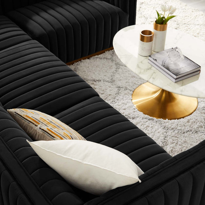 Conjure Channel Tufted Performance Velvet Sectional Sofa - Luxurious, Stain-Resistant, Modern Design