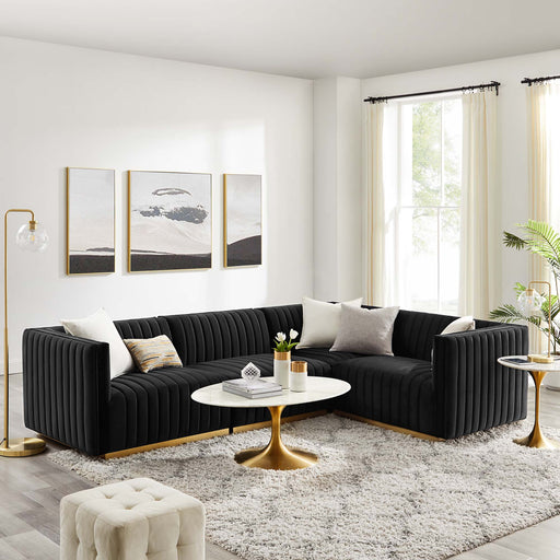 Conjure 4-Piece Channel Tufted Performance Velvet Sectional by Modway - front view