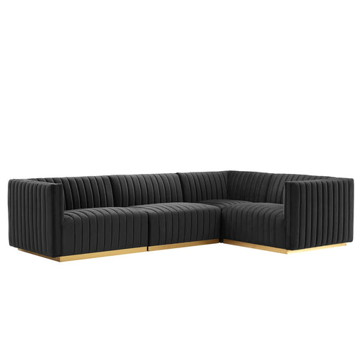 Modway Furniture Conjure Channel Tufted Performance Velvet 4-Piece Sectional XRXT Gold Black EEI-5848-GLD-BLK