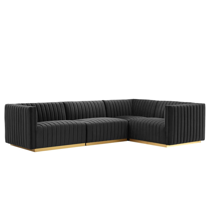 Modway Furniture Conjure Channel Tufted Performance Velvet 4-Piece Sectional XRXT Gold Black EEI-5848-GLD-BLK