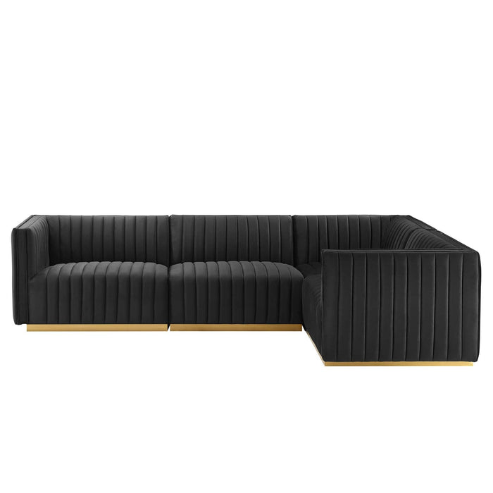 Conjure Channel Tufted Performance Velvet Sectional Sofa - Luxurious, Stain-Resistant, Modern Design