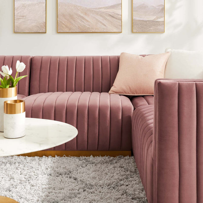 Conjure Channel Tufted Performance Velvet Sectional Sofa - Luxurious, Stain-Resistant, Modern Design