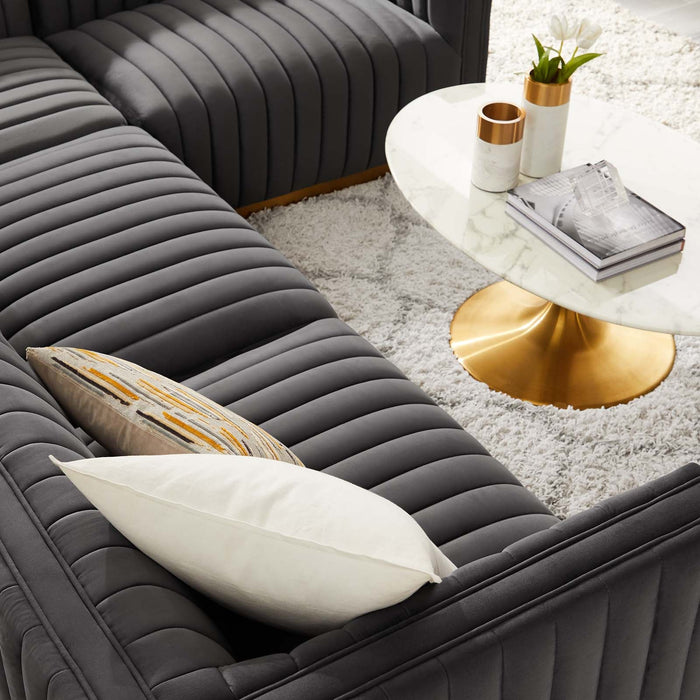 Conjure Channel Tufted Performance Velvet Sectional Sofa - Luxurious, Stain-Resistant, Modern Design