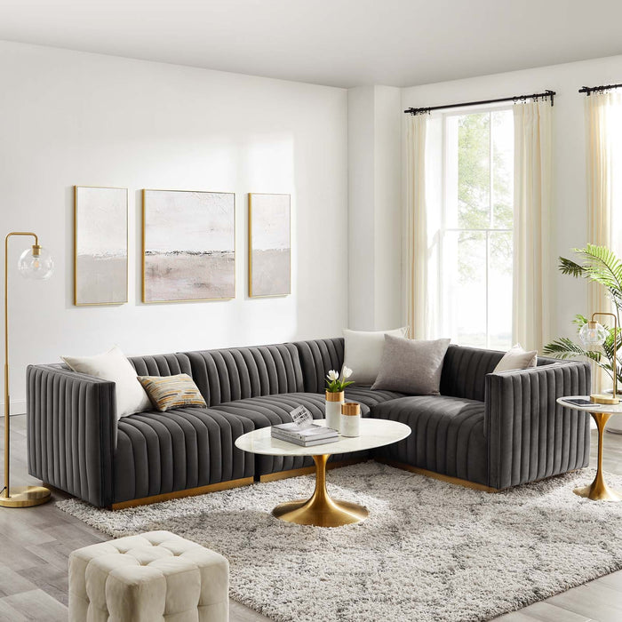 Conjure Channel Tufted Performance Velvet Sectional Sofa - Luxurious, Stain-Resistant, Modern Design