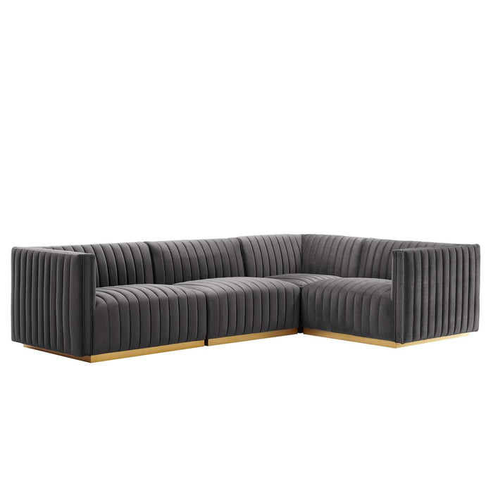 Conjure Channel Tufted Performance Velvet Sectional Sofa - Luxurious, Stain-Resistant, Modern Design