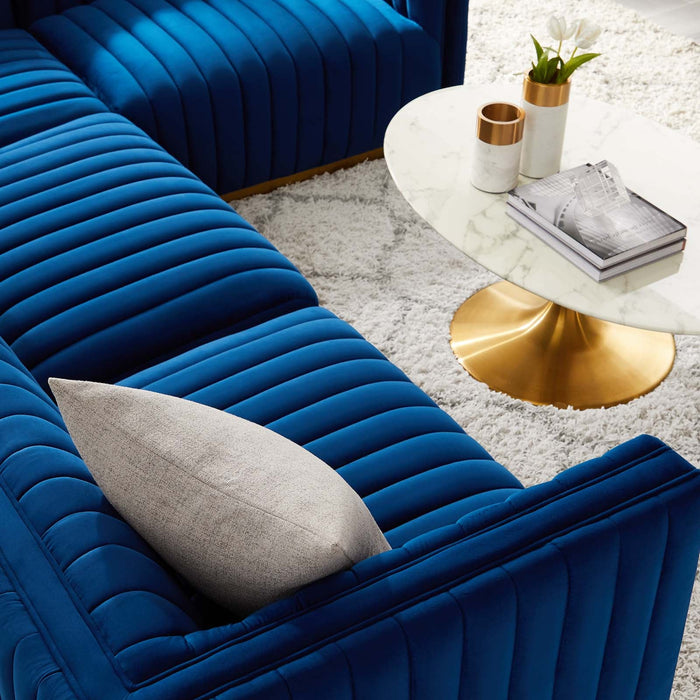 Conjure Channel Tufted Performance Velvet Sectional Sofa - Luxurious, Stain-Resistant, Modern Design