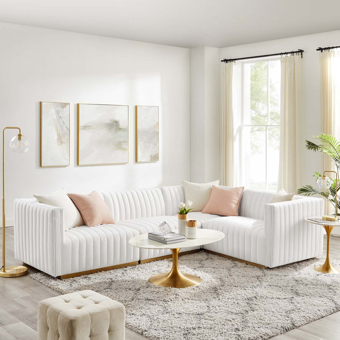 Conjure Channel Tufted Performance Velvet Sectional Sofa - Luxurious, Stain-Resistant, Modern Design