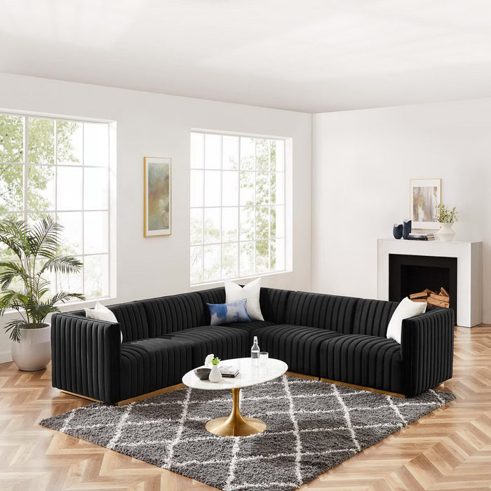 Conjure 5-Piece Channel Tufted Performance Velvet Sectional by Modway - front view