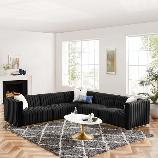 Conjure 5-Piece Channel Tufted Performance Velvet Sectional by Modway - front view
