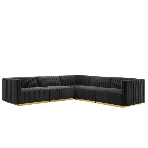 Conjure 5-Piece Channel Tufted Performance Velvet Sectional by Modway - angle view