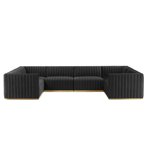 Modway Furniture Conjure Channel Tufted Performance Velvet 6-Piece U-Shaped Sectional XRXT Gold Black EEI-5851-GLD-BLK