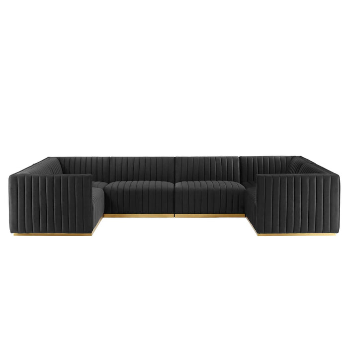 Modway Furniture Conjure Channel Tufted Performance Velvet 6-Piece U-Shaped Sectional XRXT Gold Black EEI-5851-GLD-BLK