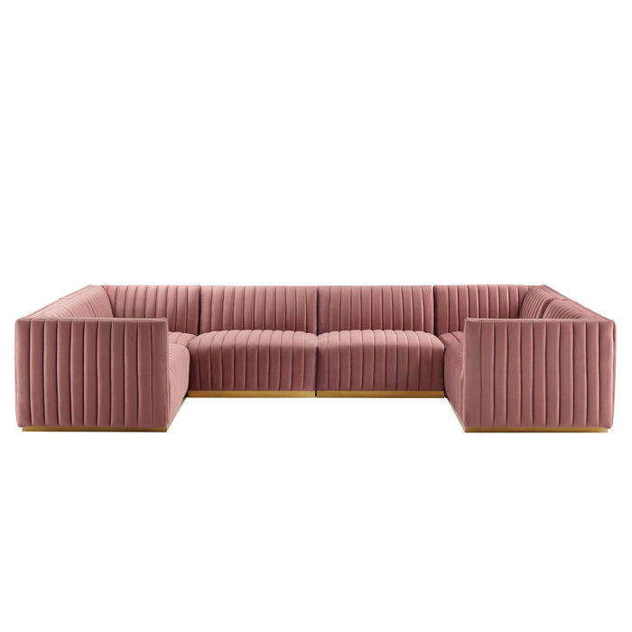 Conjure Luxurious Channel Tufted Performance Velvet 6-Piece U-Shaped Sectional Sofa for Modern Elegance