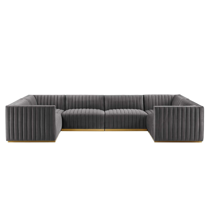 Conjure Luxurious Channel Tufted Performance Velvet 6-Piece U-Shaped Sectional Sofa for Modern Elegance