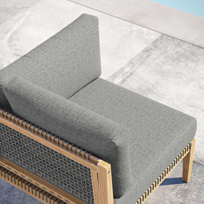 Clearwater Outdoor Patio Teak Wood Corner Chair - in lifestyle setting