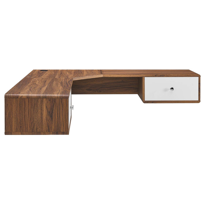 Modway Transmit 55" Wall Mount Corner Wood Office Desk in White