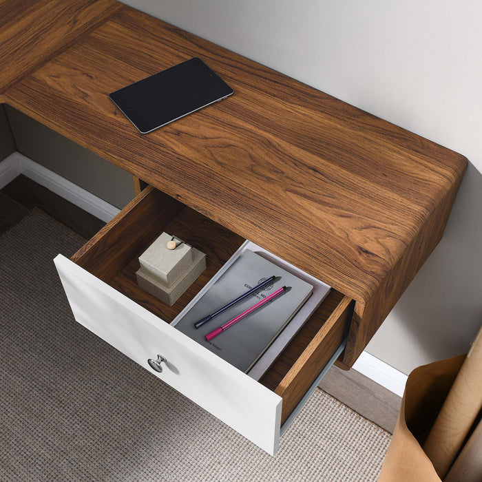 Modway Transmit 55" Wall Mount Corner Wood Office Desk in White - Detail View