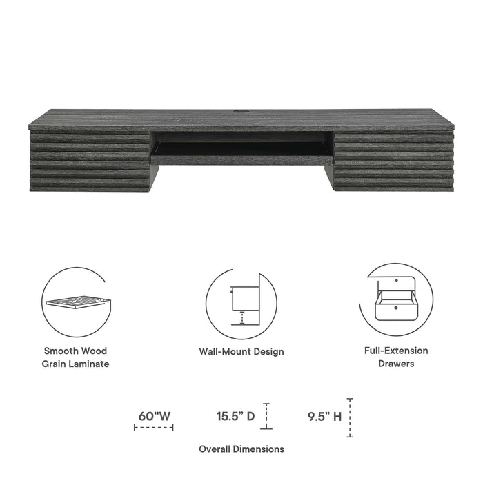 Modway Render Wall Mount Wood Office Desk in Brown - Detail View