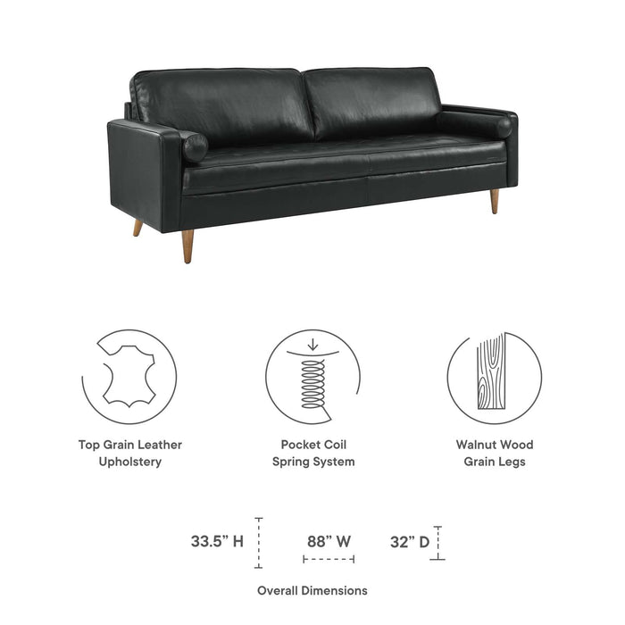 Valour 88" Leather Sofa - Mid-Century Modern Design with Comfortable Tufted Style and Easy Assembly