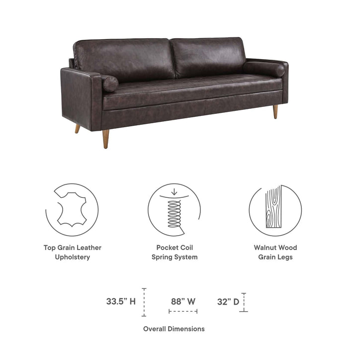 Valour 88" Leather Sofa - Mid-Century Modern Design with Comfortable Tufted Style and Easy Assembly