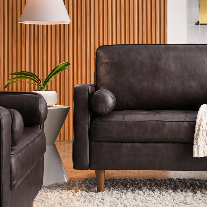 Valour 88" Leather Sofa - Mid-Century Modern Design with Comfortable Tufted Style and Easy Assembly