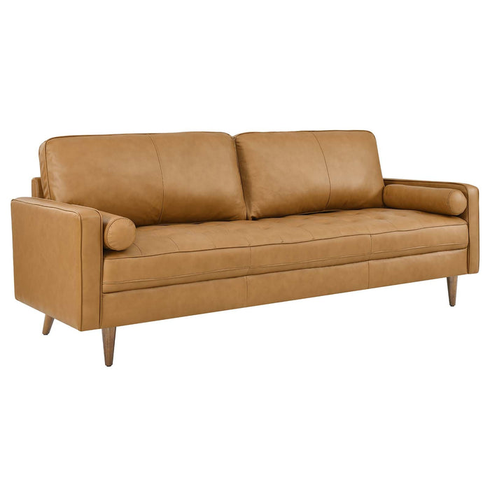 Valour 88" Leather Sofa - Mid-Century Modern Design with Comfortable Tufted Style and Easy Assembly