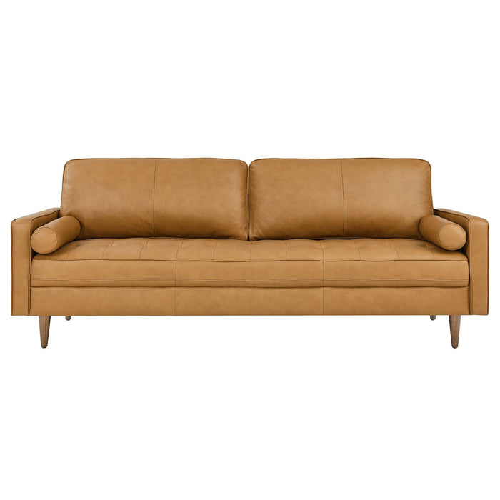 Valour 88" Leather Sofa - Mid-Century Modern Design with Comfortable Tufted Style and Easy Assembly