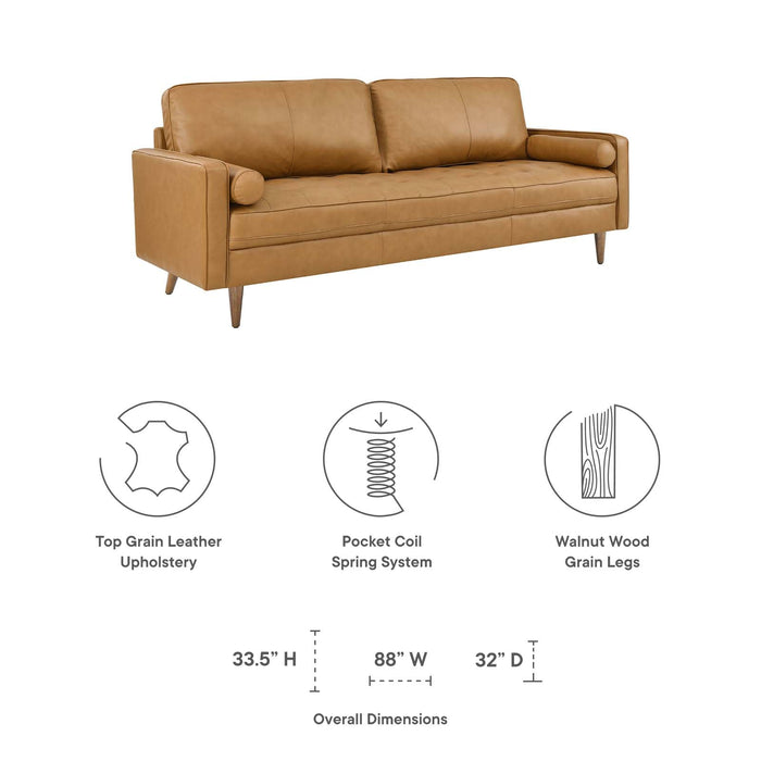 Valour 88" Leather Sofa - Mid-Century Modern Design with Comfortable Tufted Style and Easy Assembly